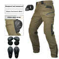 Men's solid color waterproof motorcycle cycling pants with protective gear and belt in black or green