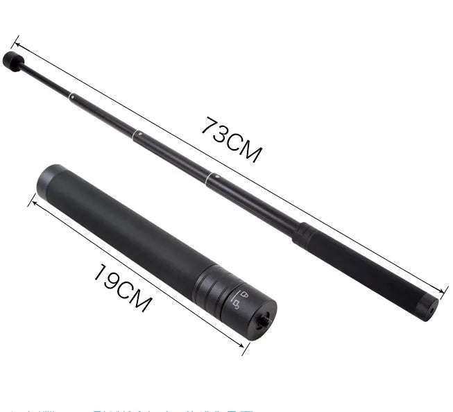 Black retractable selfie stick handheld stabiliser extended for smartphone photography