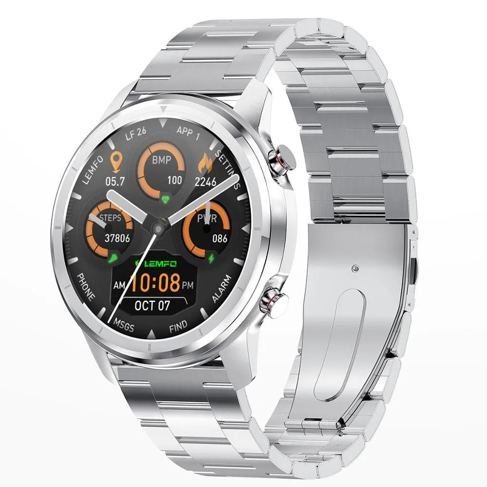 LEMFO LF26 smart bracelet in silver colour showing its 1.3-inch screen and wrist strap