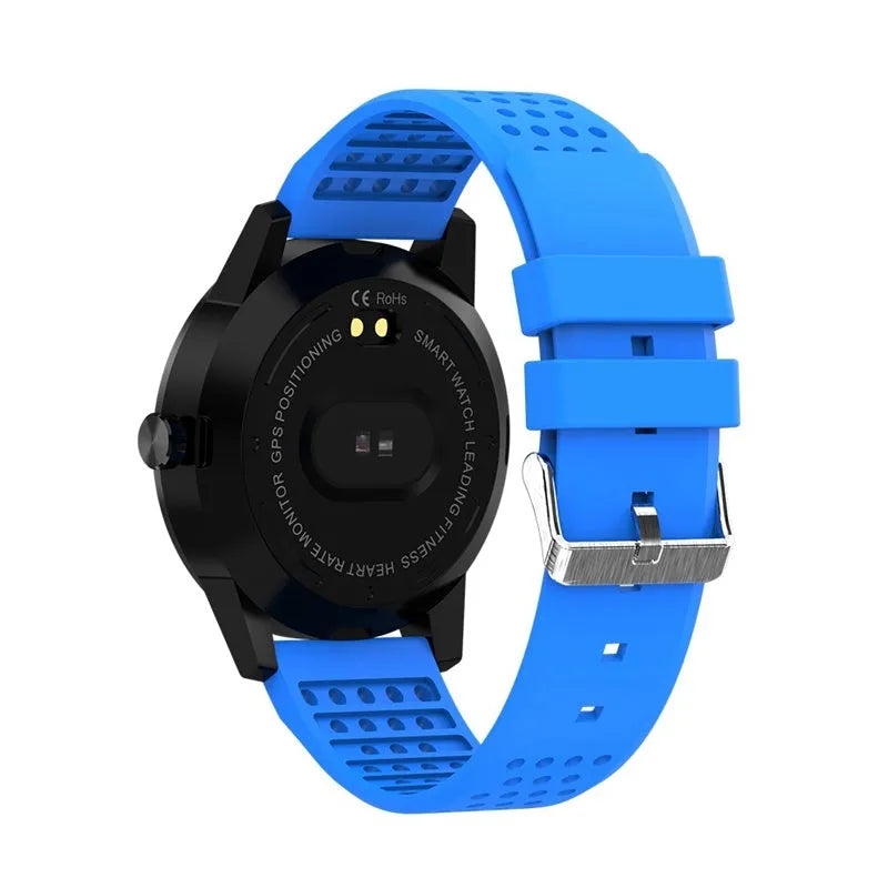 Black smart bracelet with colour screen displaying heart rate and fitness data on wrist