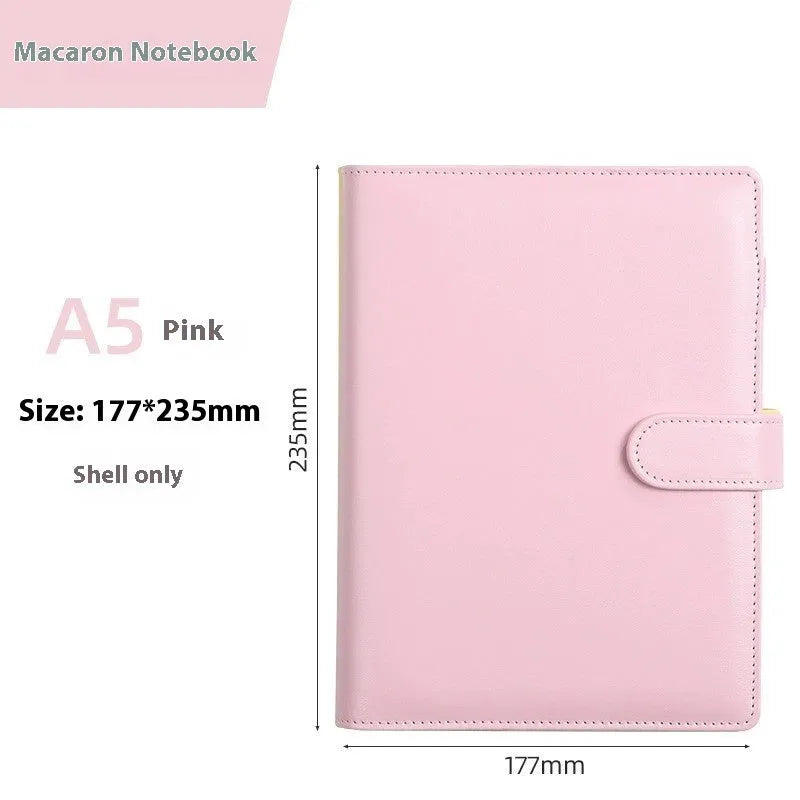 A5 solid colour PU leather notebook shell with zipper closure shown in pink