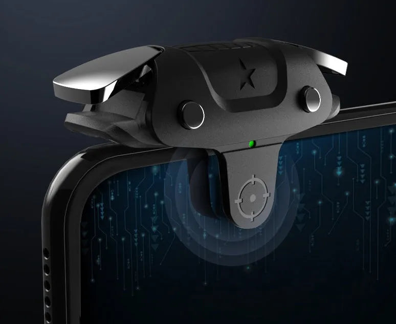 Black F5 mobile phone game controller with joystick for Android and iOS gaming