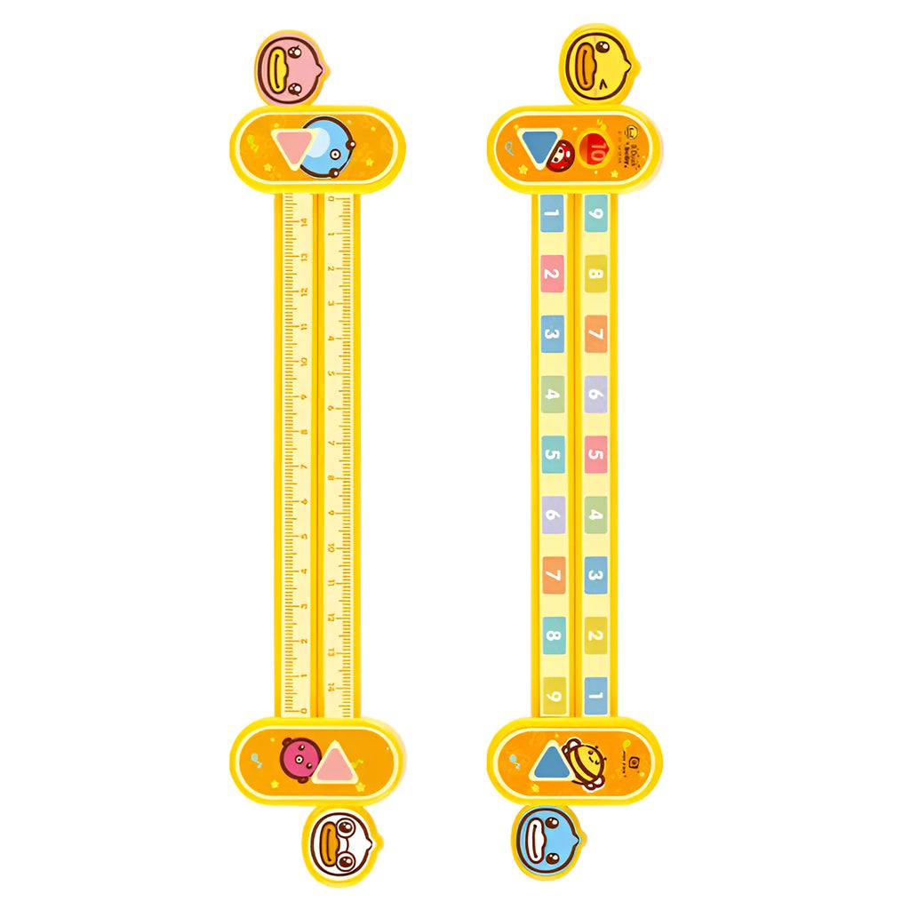 Yellow plastic cartoon digital resolution ruler for children, 24.5cm long.