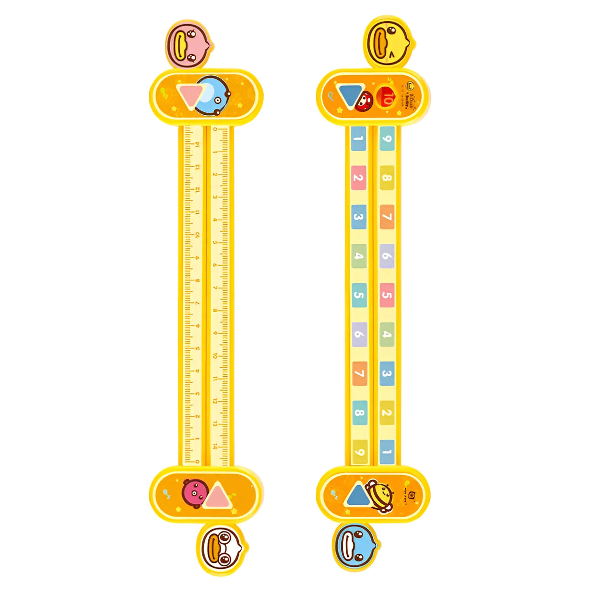 Yellow plastic cartoon digital resolution ruler for children, 24.5cm long.