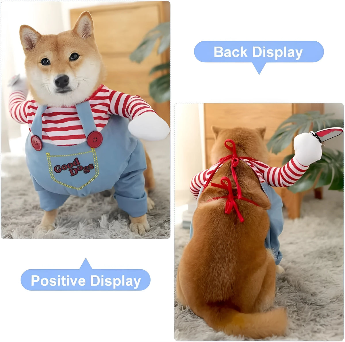 Striped dog cat Halloween costume 3-piece set with trousers and knife accessory