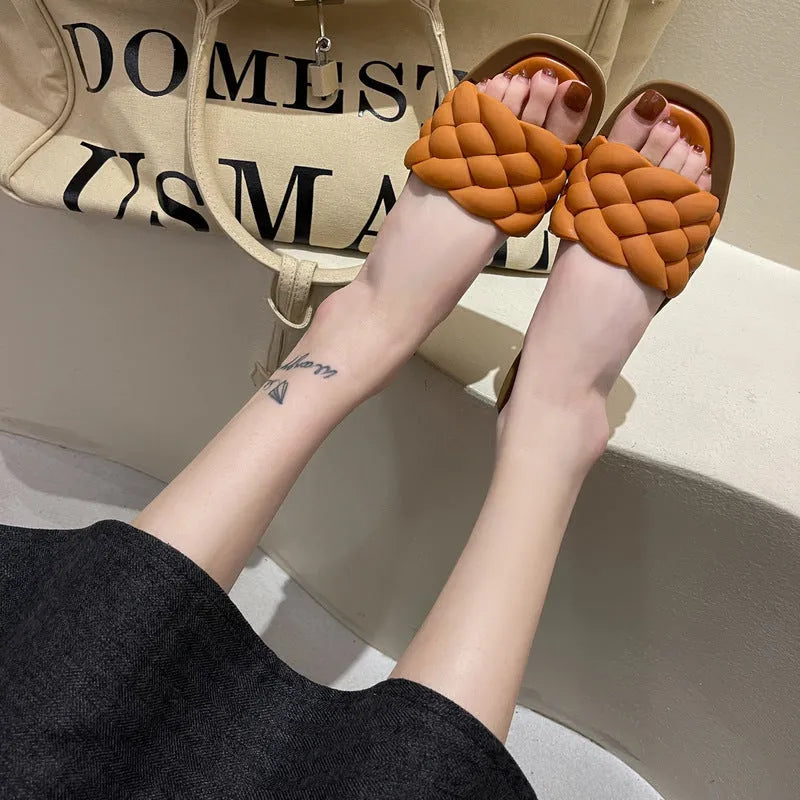 Women's plaid pattern PVC sandals with a thick non-slip sole in black, green, orange, or white.