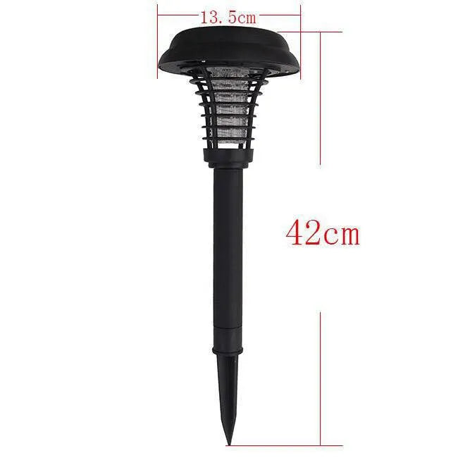 Black solar-powered mosquito lamp with white and purple LED lights for garden insect control