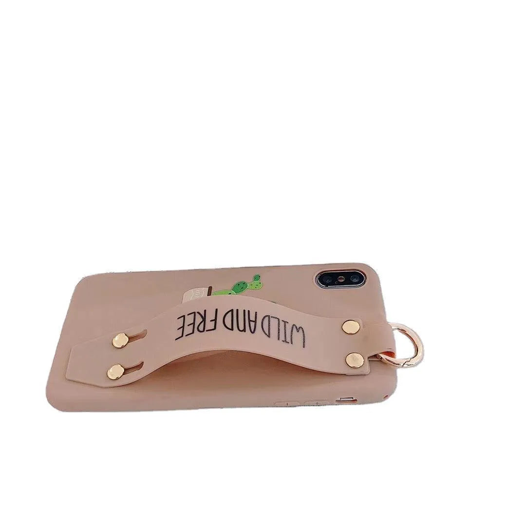 Green graffiti style wristband holder phone case for iPhone on a white background