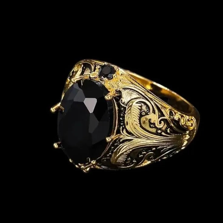 Men's geometric wide face alloy ring with silver electroplated finish and imitation gemstone ornamentation
