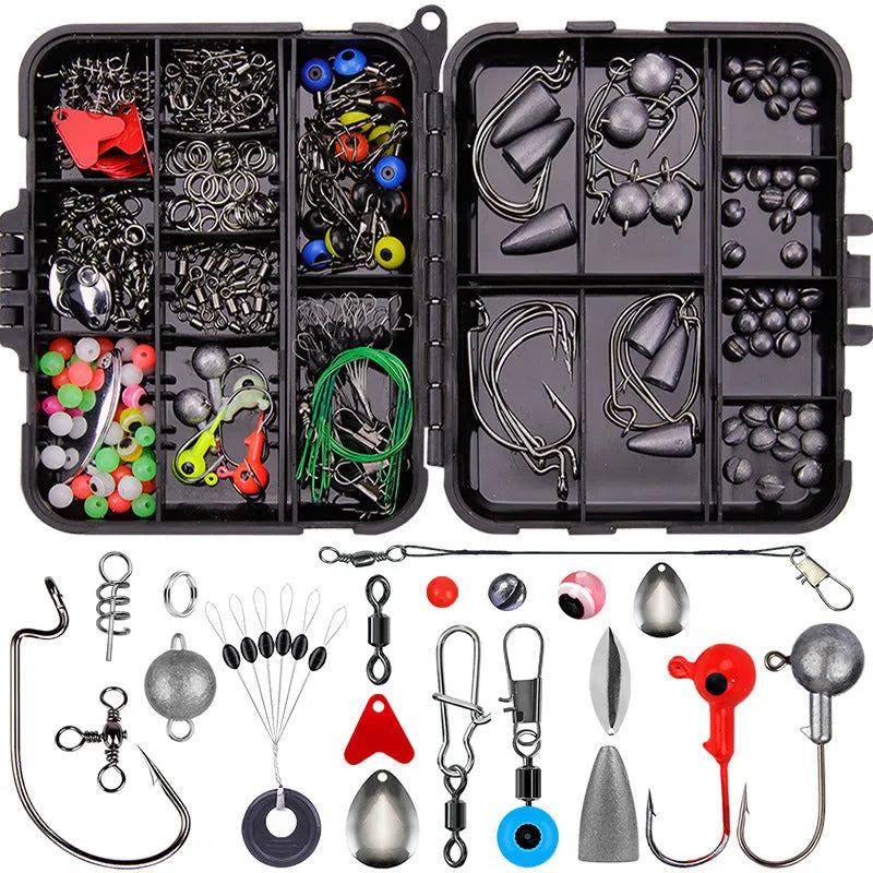 Weihe 257-piece fishing lure accessories set in black ABS organiser box with compartments
