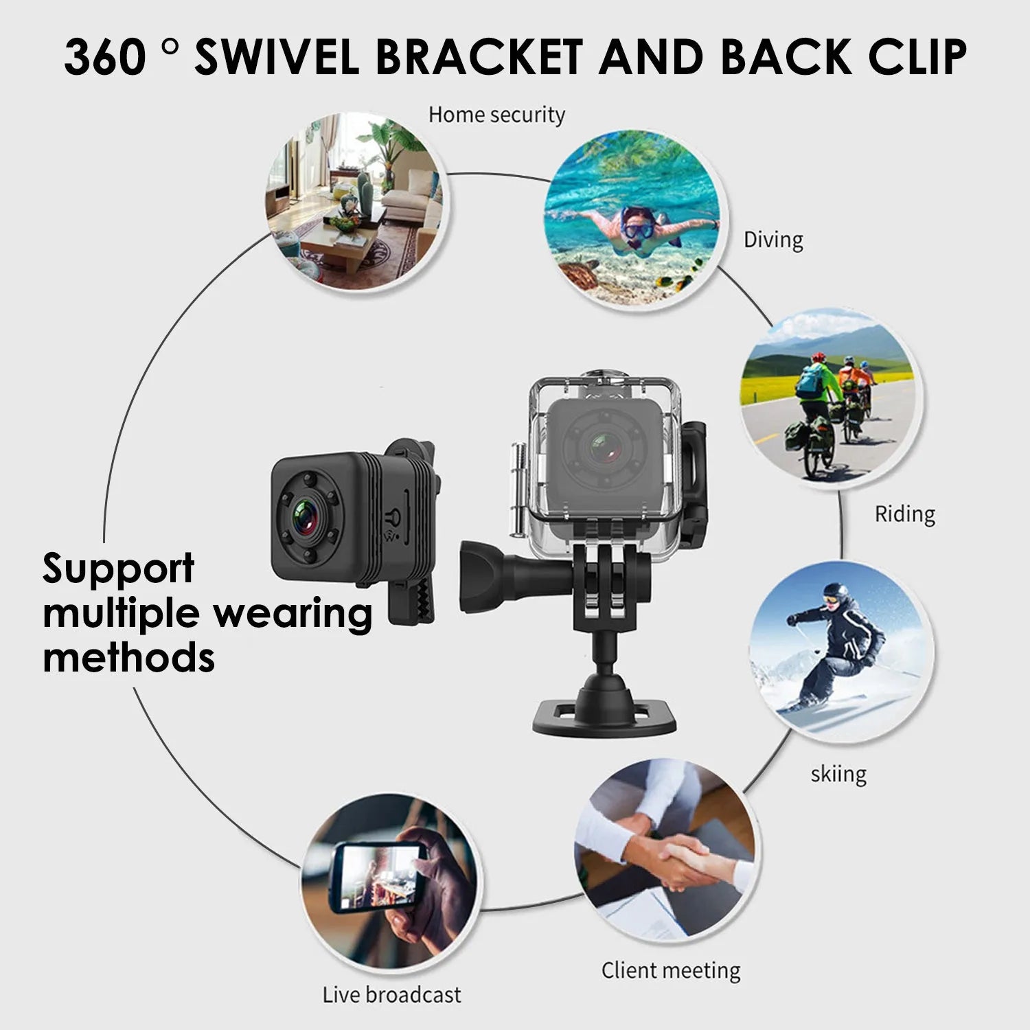 SQ29 black waterproof sports camera for action recording during cycling and diving activities