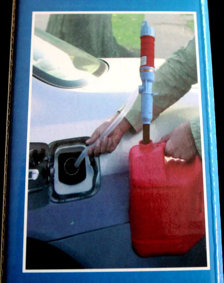 Manual hand siphon pump made of PP plastic for transferring fuel and oil in blue or red