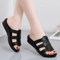 Women's large size flat bottom slippers in beige, black or brown with soft soles and non-slip design
