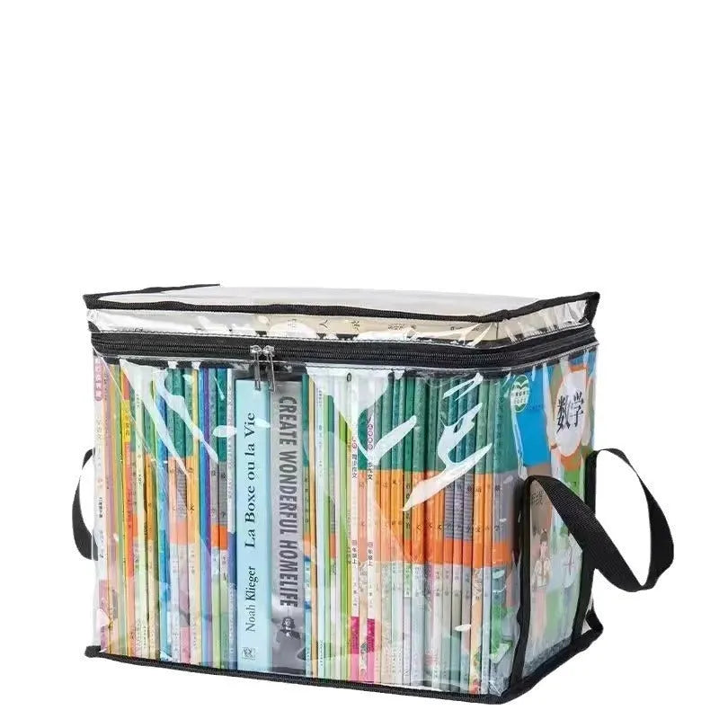 Large PVC foldable storage bag with transparent panels showing 24L capacity for magazine and stationery organisation
