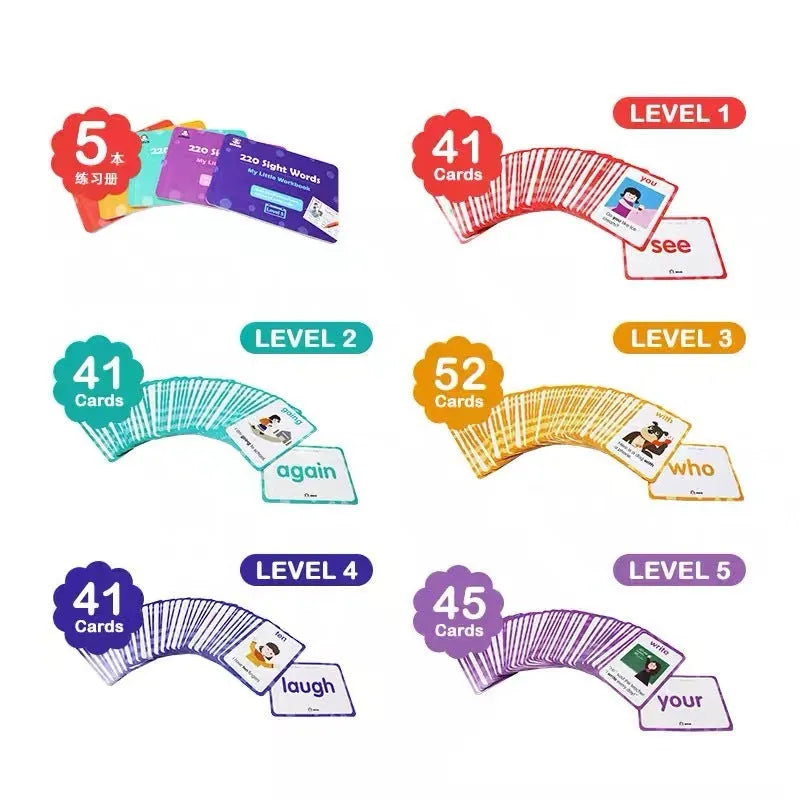 220 high frequency word card gift box set with interactive workbooks for early childhood phonics education