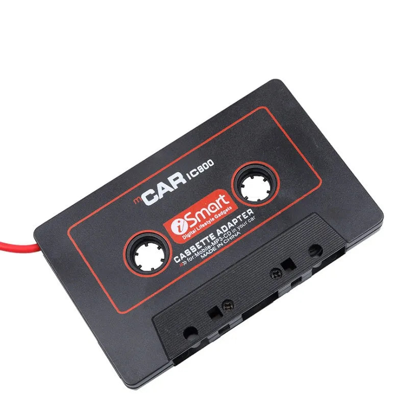 Black car cassette adapter for connecting MP3 players and smartphones to vehicle cassette decks