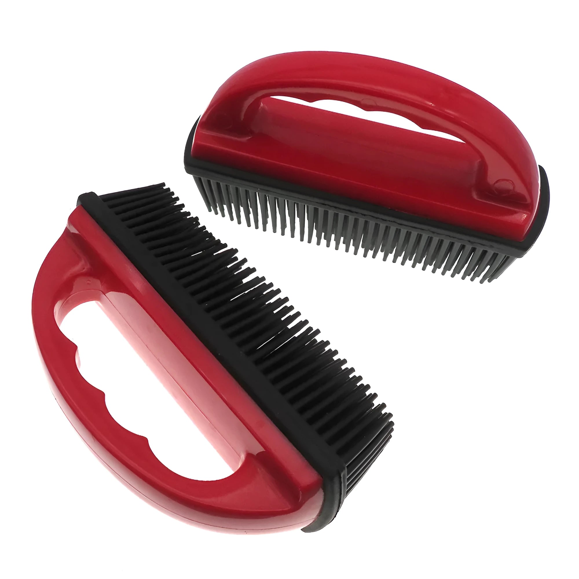 Red multifunctional pet hair removal brush for bathing massage and carpet cleaning, 160mm by 85mm