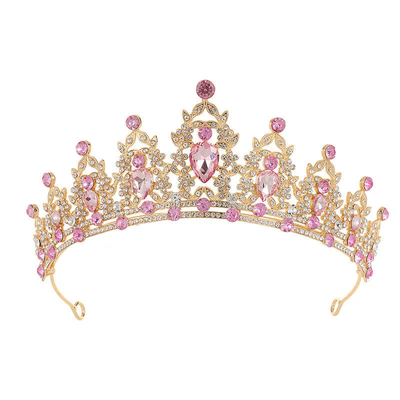 Alloy baroque bridal crown headdress with diamond treatment in a silver and white diamond colour.