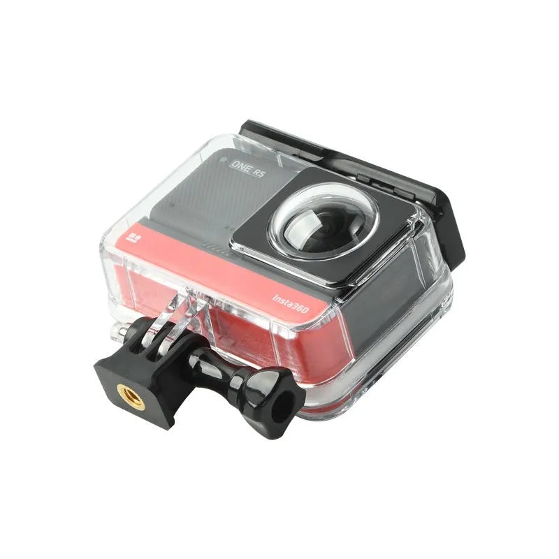 Transparent waterproof case for Insta360 One RS panoramic camera with dimensions 9x8x4.5cm
