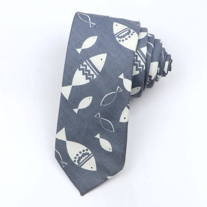 Korean style narrow cotton bow tie with cartoon print pattern in casual men's accessory