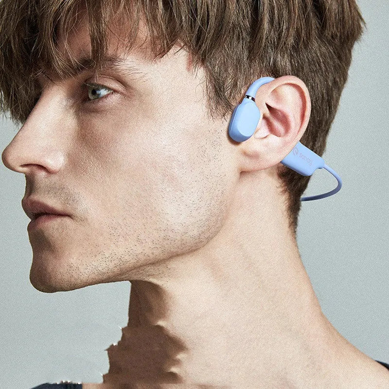 Bone conduction Bluetooth sports headset in hanging neck design, shown in one of six available colours.