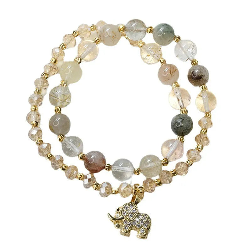 Retro colour hair crystal and strawberry quartz bracelet for women with adjustable ethnic design