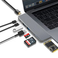 Space grey 8-in-1 USB-C hub for MacBook Pro with dual card readers and HDMI port
