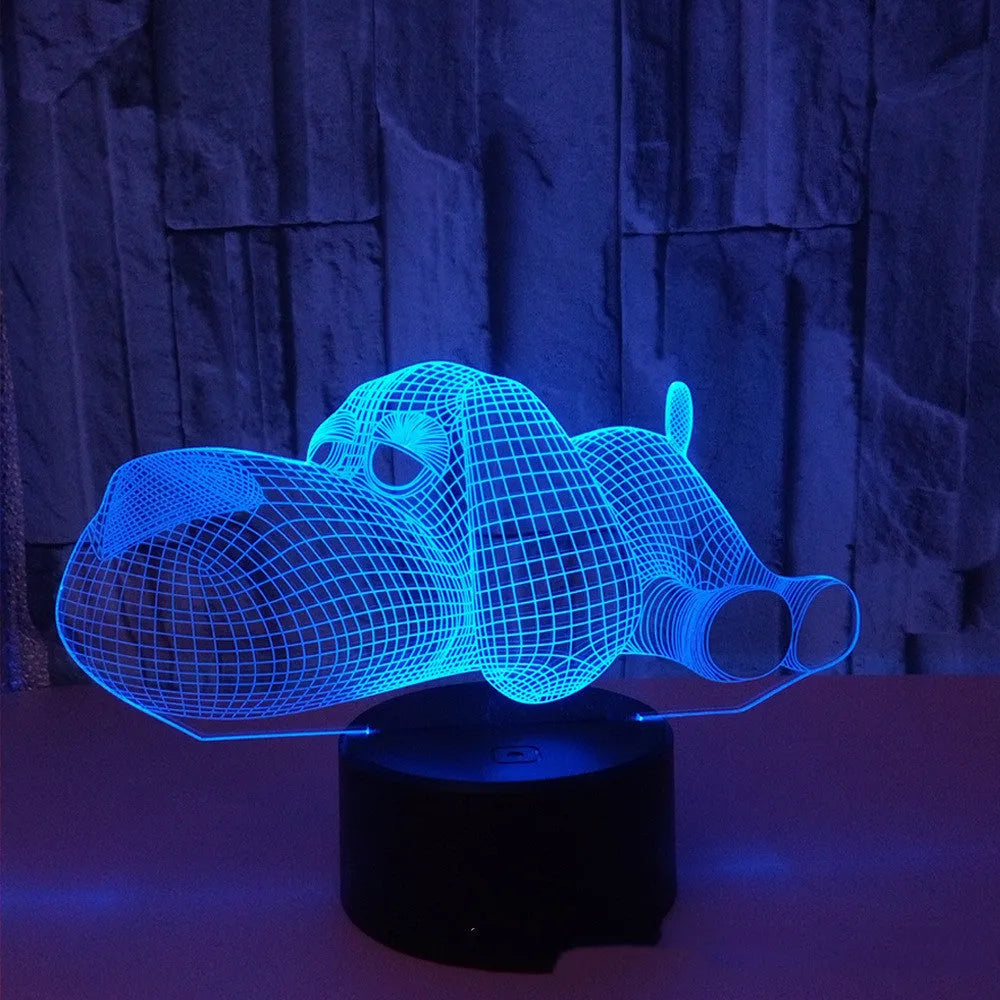 Doggo desktop lamp showing 3D illusion dog design with multicolour LED lighting