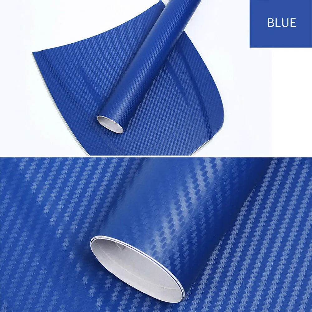 Roll of 3D carbon fiber patterned vinyl sticker for car decoration, showing textured surface