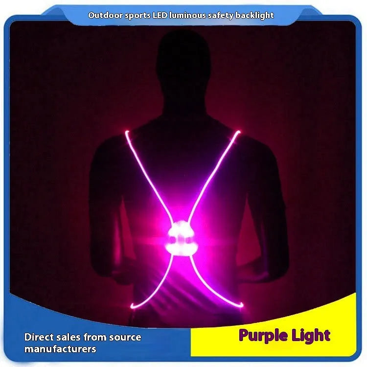 LED fiber optic reflective vest with adjustable 60-90cm waist, 200m visibility, for night cycling and running