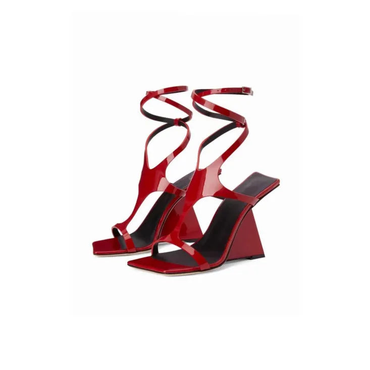 Women's black square-toe high heel sandals with 9.5cm heel and button fastening