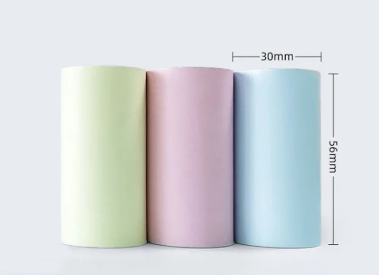 57x30mm thermal printing paper rolls in pink, yellow, and blue colours for student revision printers