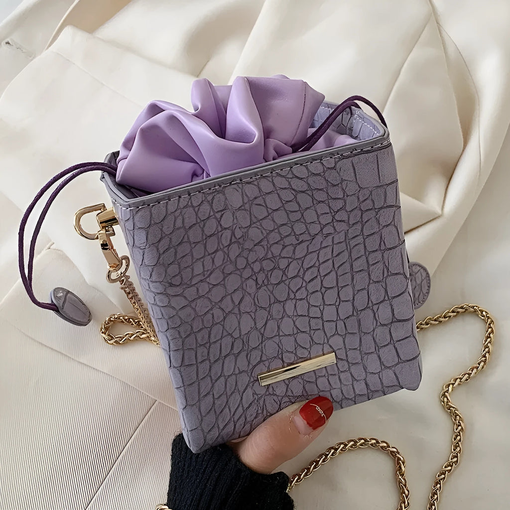 Women's small PU bucket messenger bag with detachable chain in six colour options
