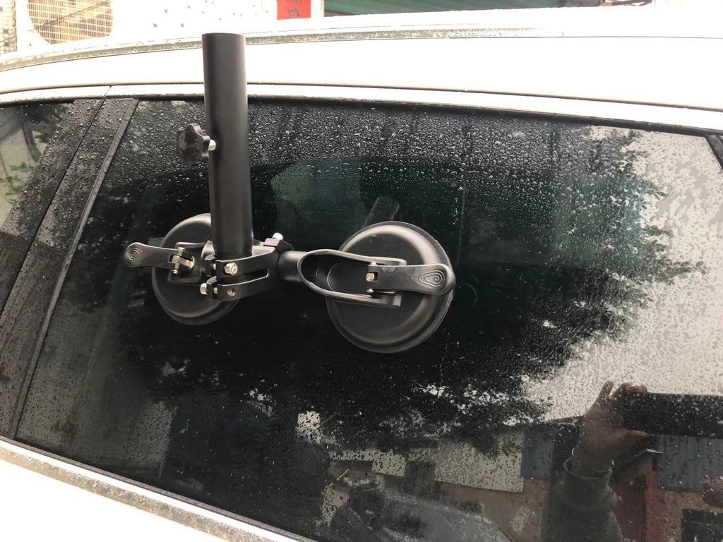 Black off-road car sucker base with round glass suction cup for vehicle flag mounting