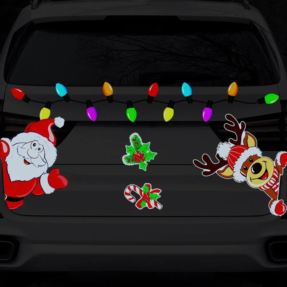 Christmas elk reflective magnetic car sticker with cartoon design and 6 reflective threads