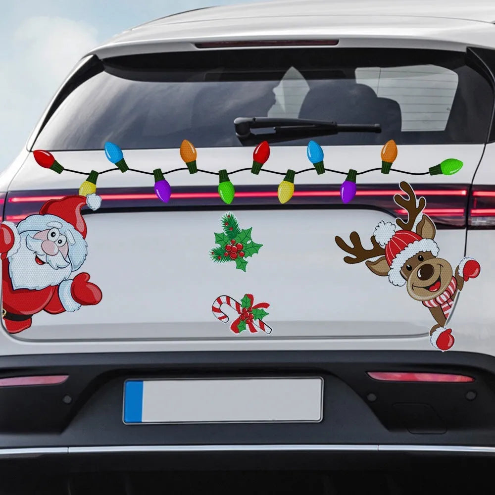 Christmas elk reflective magnetic car sticker with cartoon design and 6 reflective threads