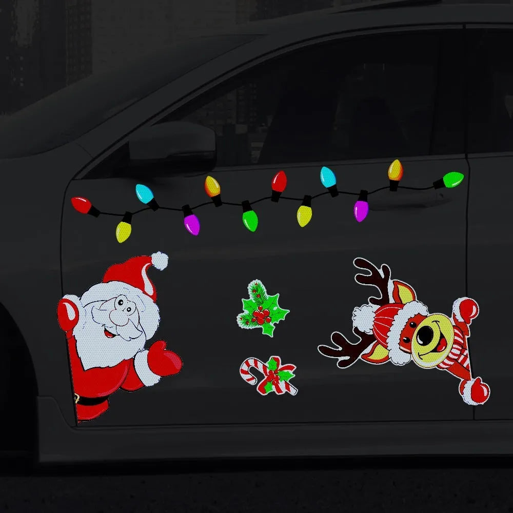 Christmas elk reflective magnetic car sticker with cartoon design and 6 reflective threads
