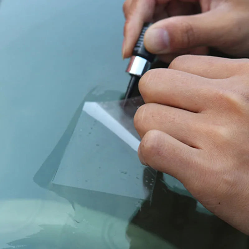Yellow three-piece car glass repair tool set with resin bottle for windshield crack repair
