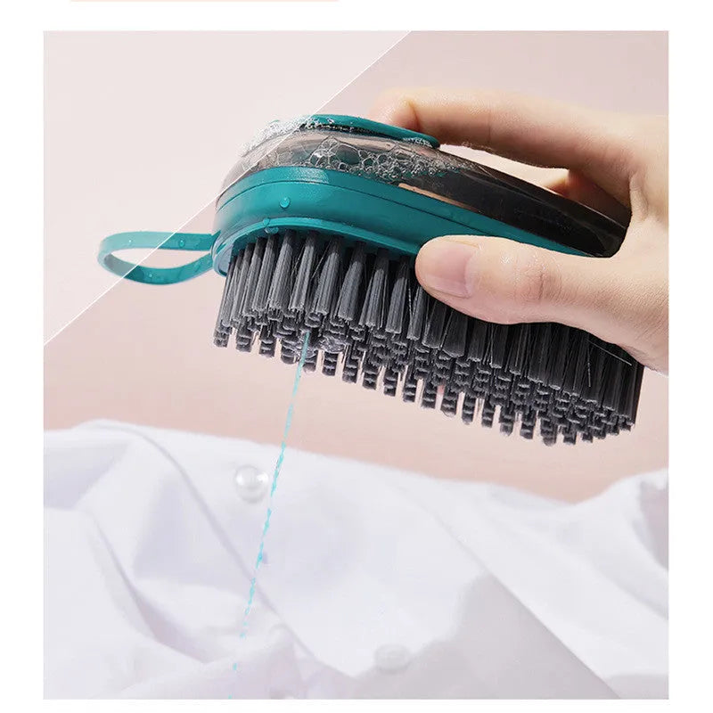 Automatic liquid cleaning brush with ergonomic ABS plastic handle and soft brush head for shoes laundry household cleaning