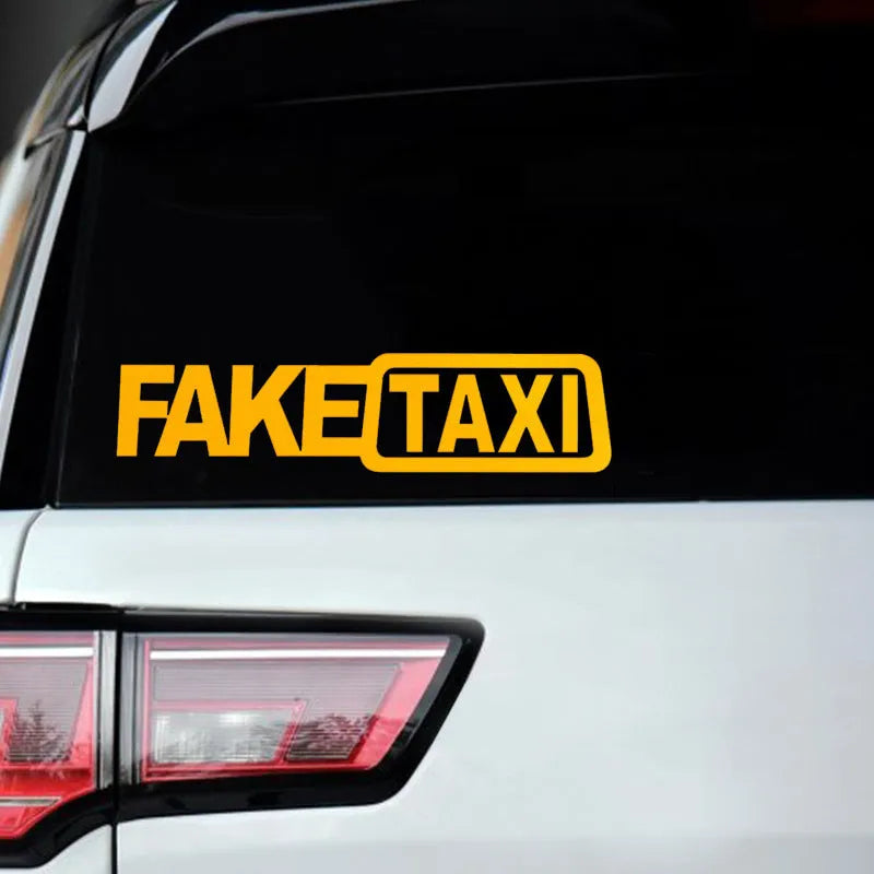 FAKE TAXI car warning sticker 20x8cm in black, white, and yellow waterproof PET options