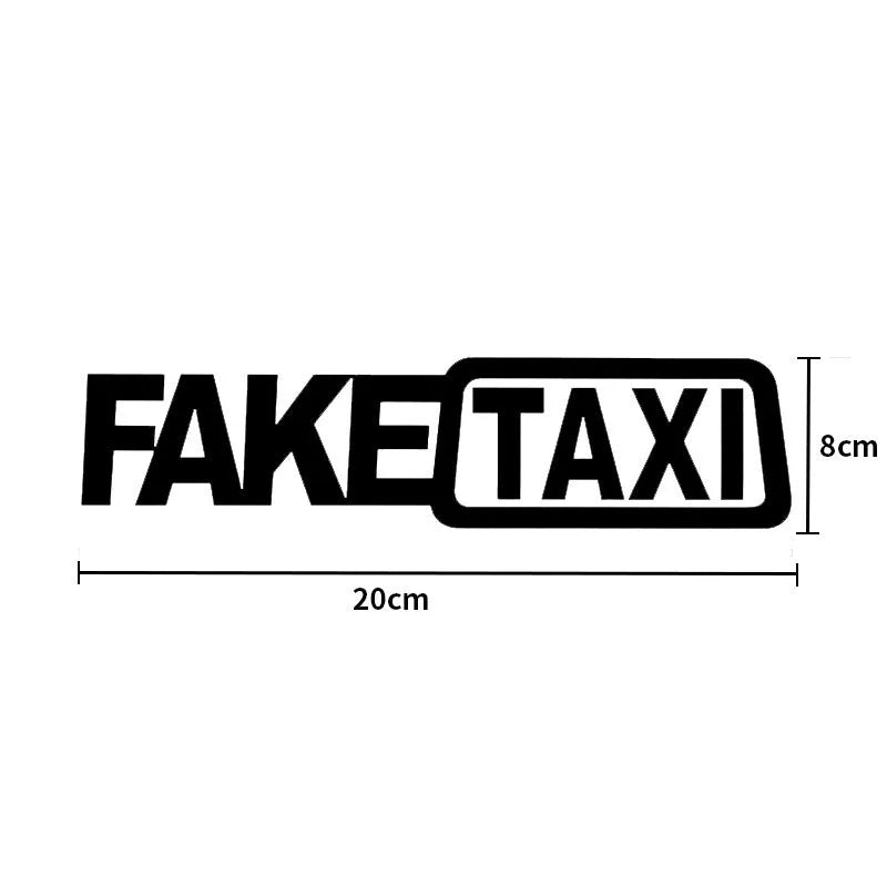 FAKE TAXI car warning sticker 20x8cm in black, white, and yellow waterproof PET options