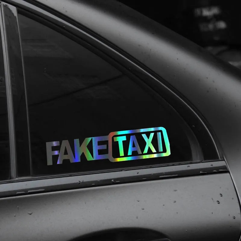 FAKE TAXI car warning sticker 20x8cm in black, white, and yellow waterproof PET options