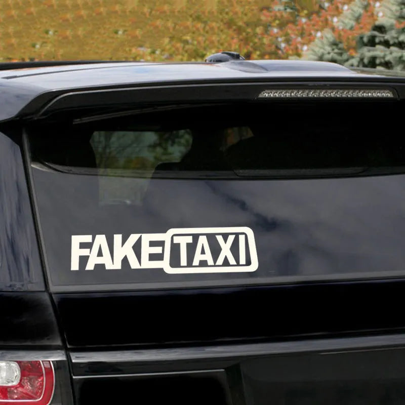FAKE TAXI car warning sticker 20x8cm in black, white, and yellow waterproof PET options