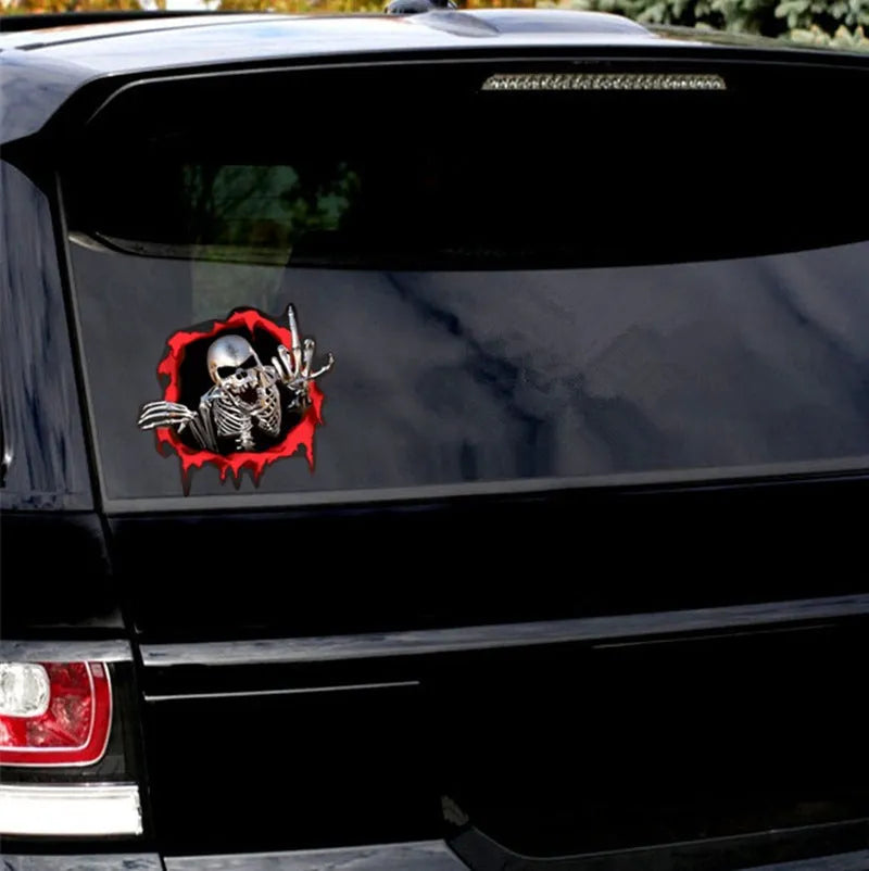 Reflective colourful broken shell metal skull car sticker on PET material, size 15x14cm.