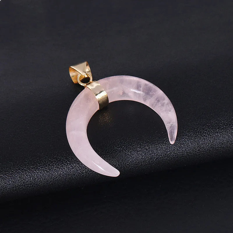 Natural stone moon pendant necklace on 45cm chain with copper fittings