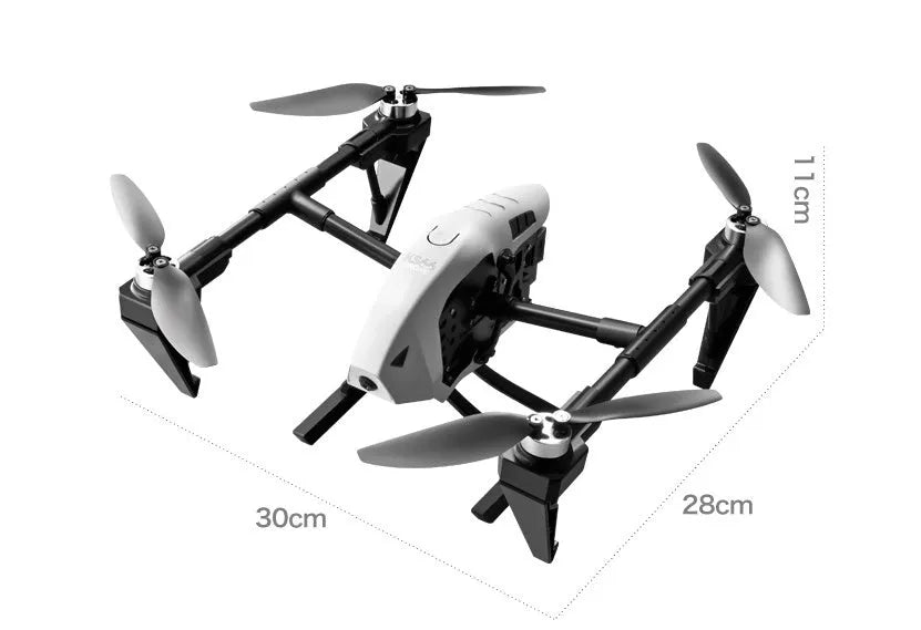 KS66 alloy UAV drone with remote controller, shown in optional white or black with camera, spare propellers, and storage bag.