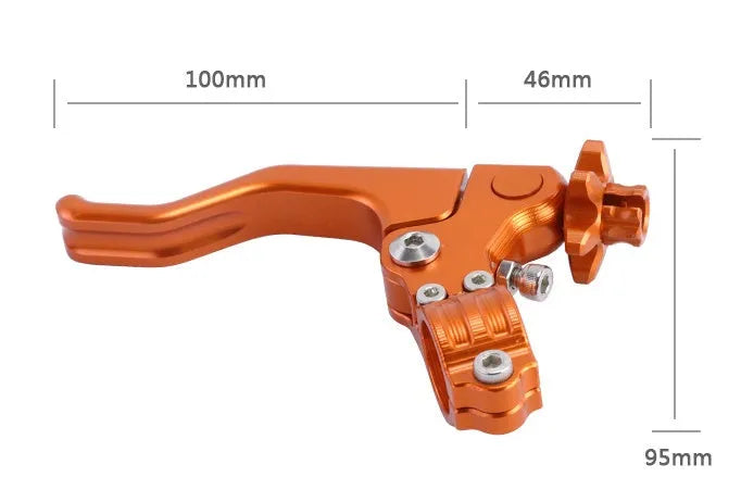 Motorcycle clutch lever in aluminium alloy with two-finger design shown in multiple colour options