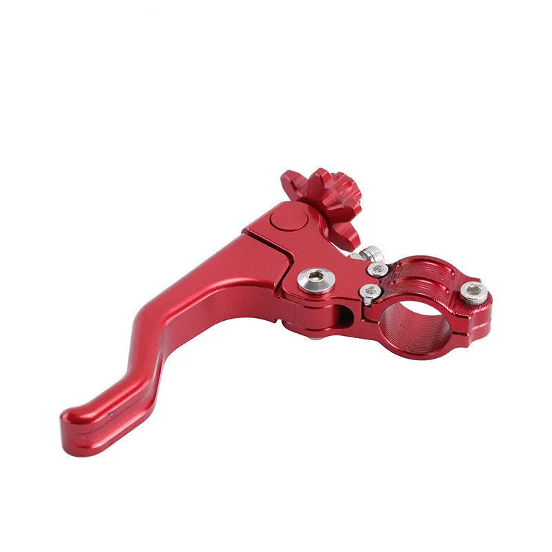Motorcycle clutch lever in aluminium alloy with two-finger design shown in multiple colour options