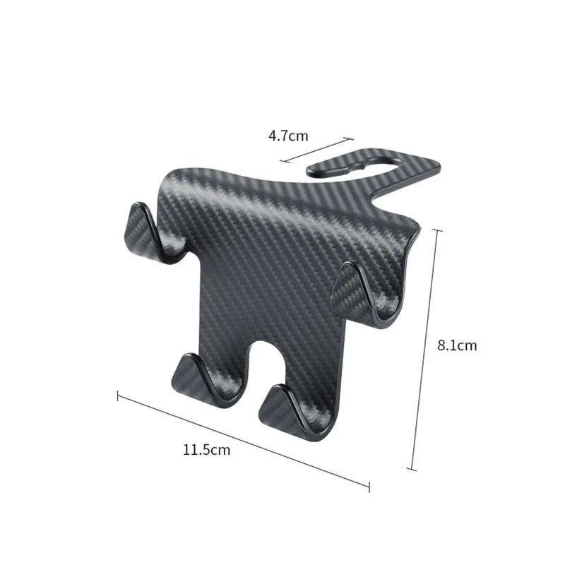 Black ABS plastic car seat back hook with integrated mobile phone holder bracket