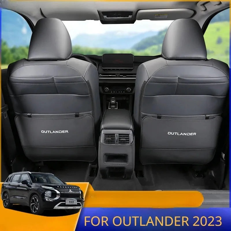 Three-piece leather anti-kick pad set for Mitsubishi Outlander SUV interior protection